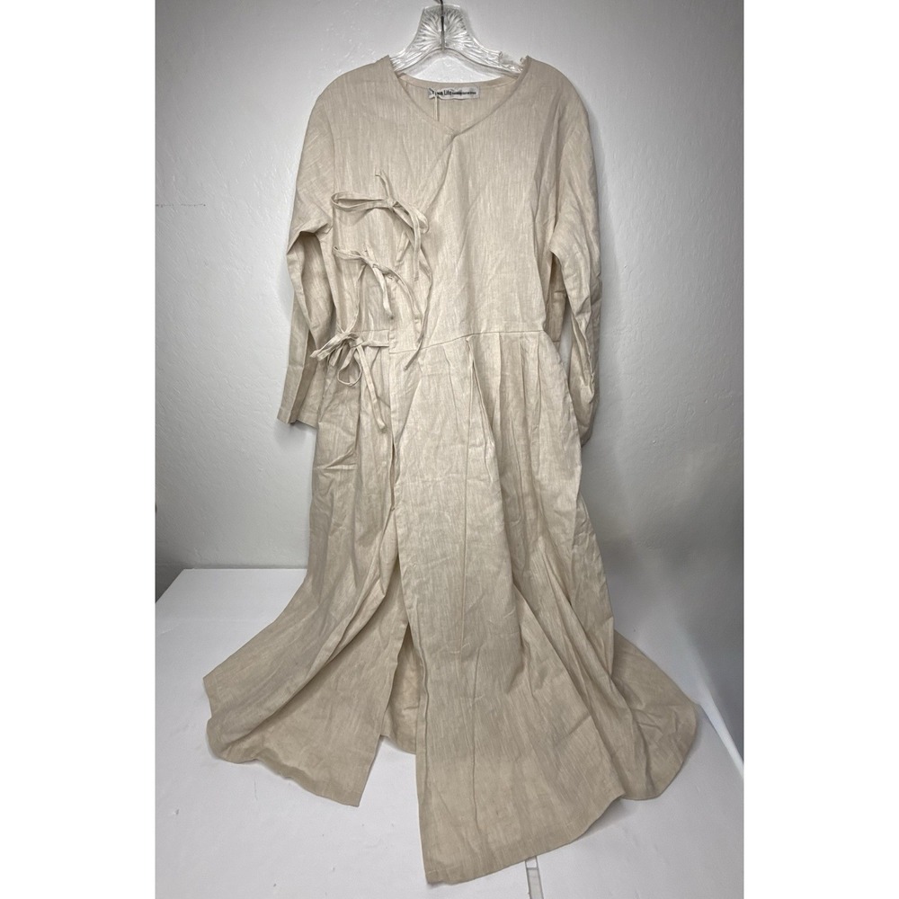 Linen Life Oversized Dress Women Size L/XL Asian Langenlook Long Sleeve Maxi New